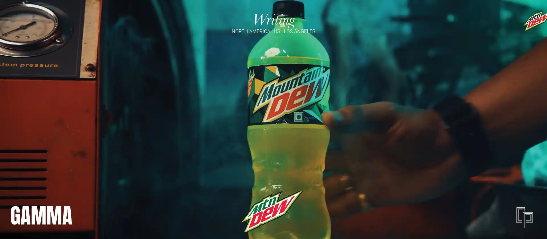 Engaging visuals showcasing specializing in TV commercial writers portfolio  for Mountain Dew