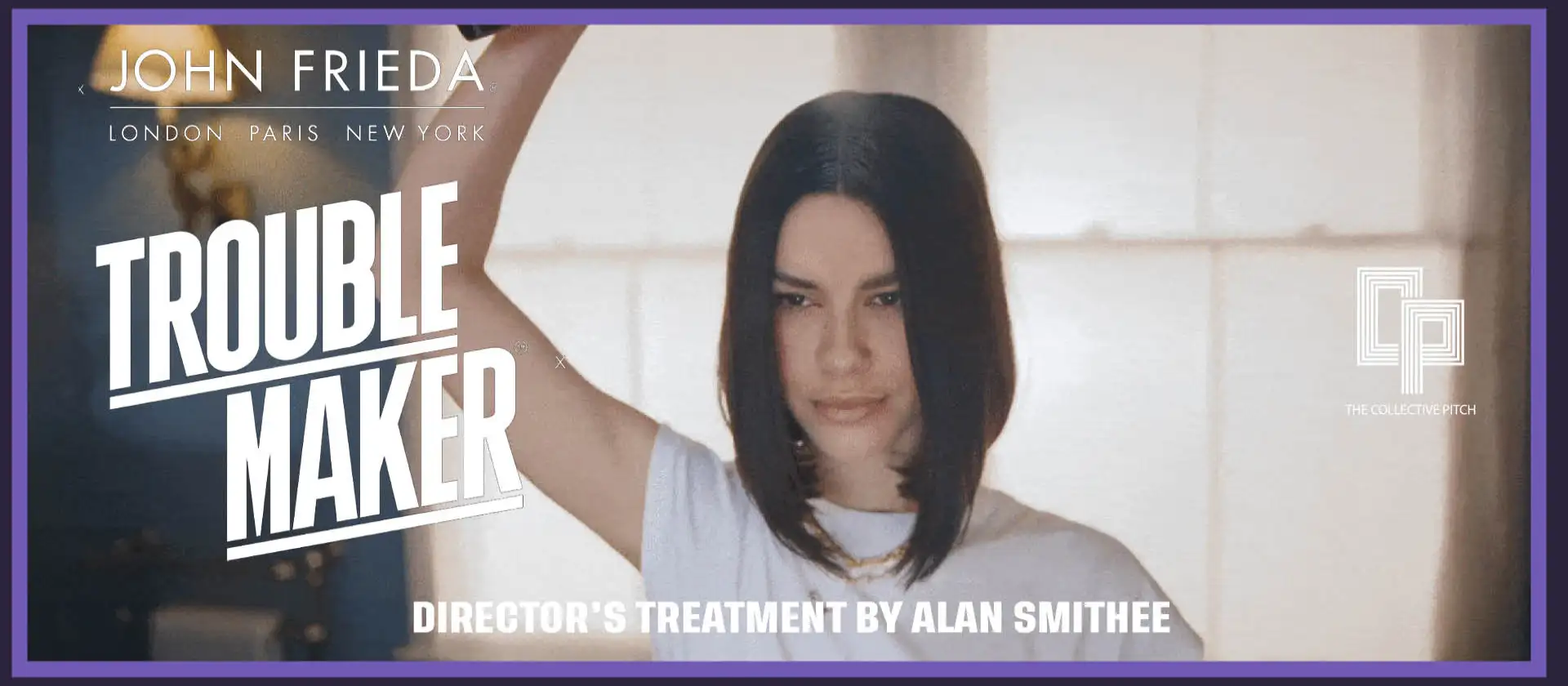 Visuals highlighting the 5 components of a pitch for a movie example for John Frieda and how to complete your own