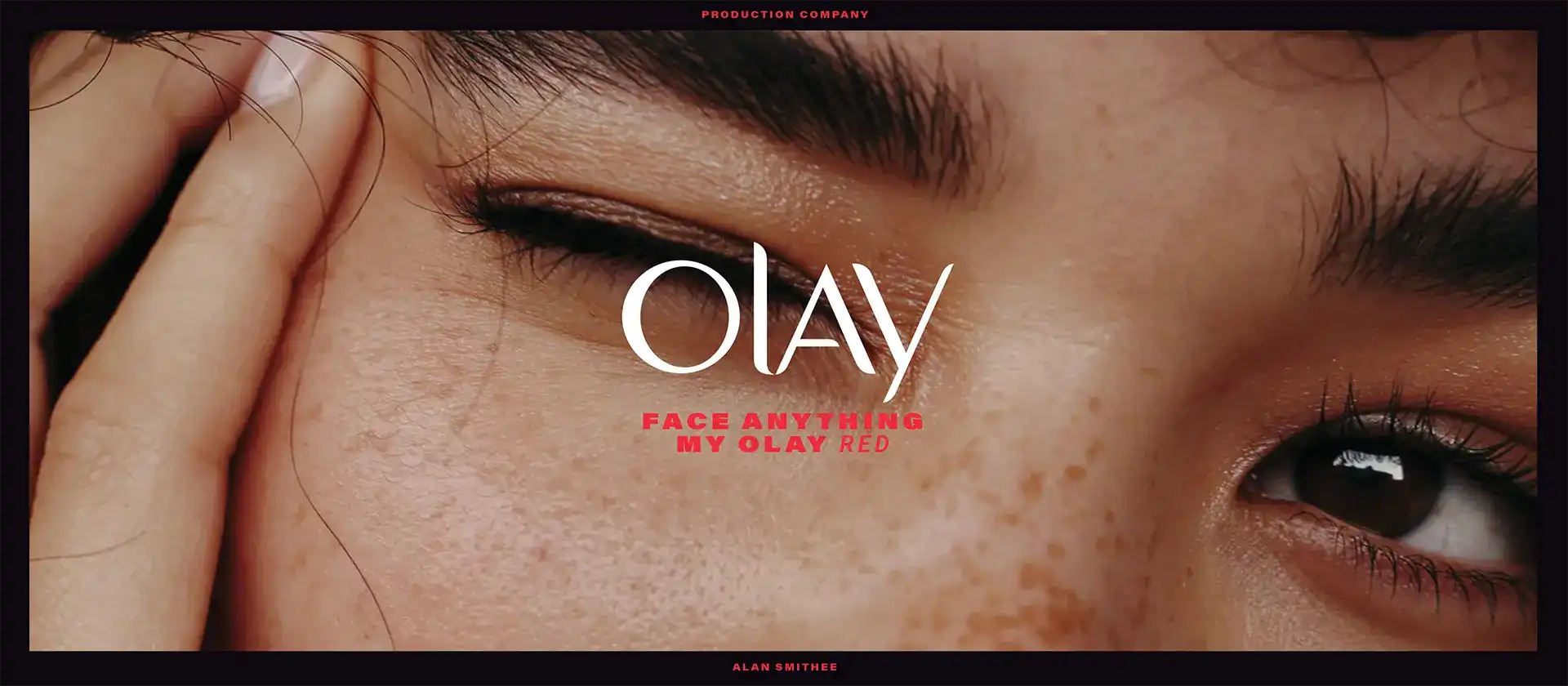 Movie pitch example with striking graphic design, branded layouts, and cinematic imagery highlighting Olay as a beauty brand for a commercial.